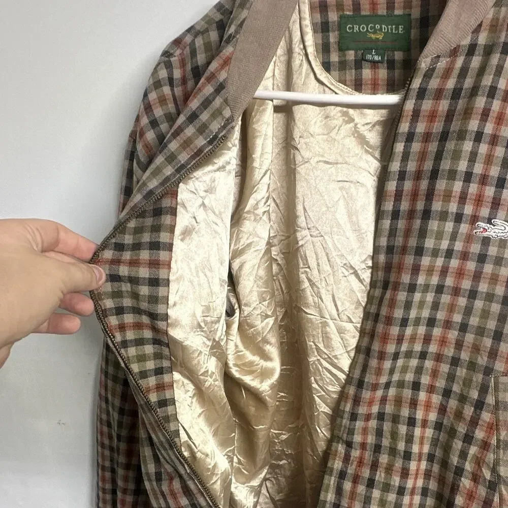Vintage 90s Crocodile International Plaid Bomber Jacket Retro Tartan Harrington